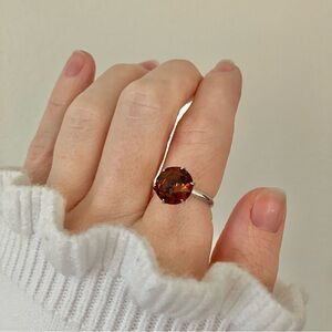 Round Chocolate Stone & Silver Ring “Bronya” Citrine Smokey Quartz Glass Boho